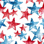 Red and blue watercolor stars scattered on a white background.