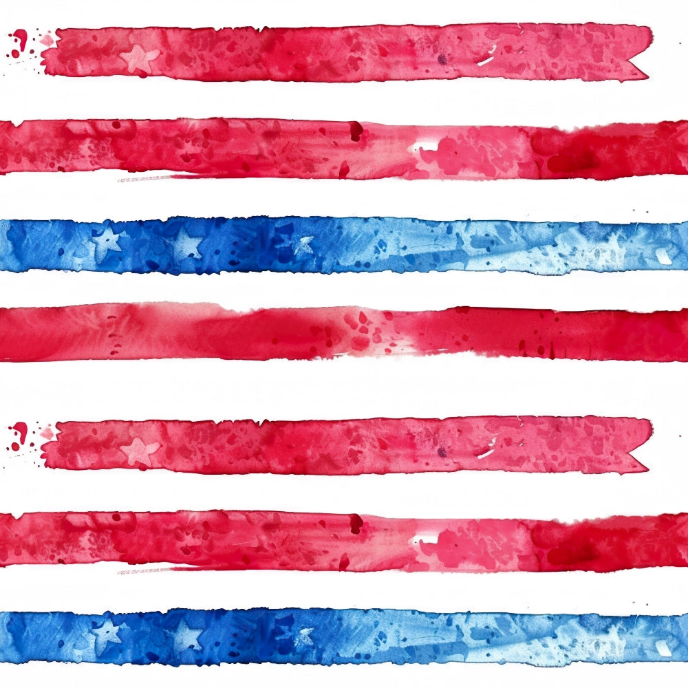 Red and blue watercolor stripes, with some stars visible in the blue stripes, arranged in horizontal rows on a white background.