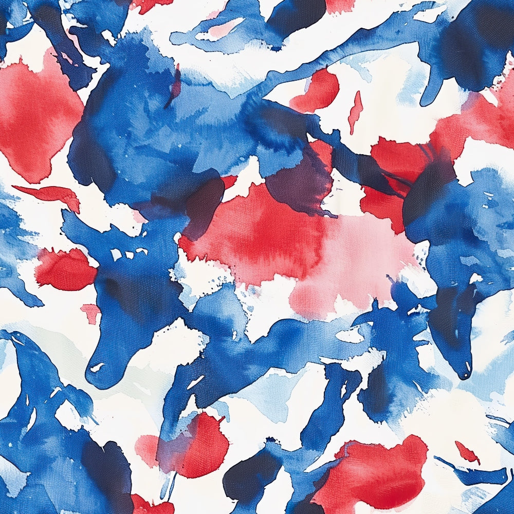 Abstract watercolor painting with splashes of blue, red, and white blending across the canvas.