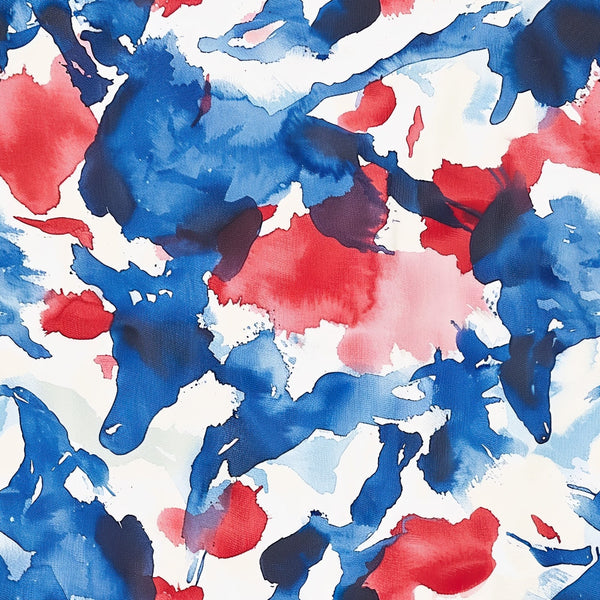 Abstract watercolor painting with splashes of blue, red, and white blending across the canvas.