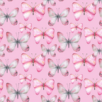 Pattern of pink and gray butterflies on a light pink background.