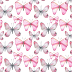 Pattern of pink and gray butterflies on a white background.