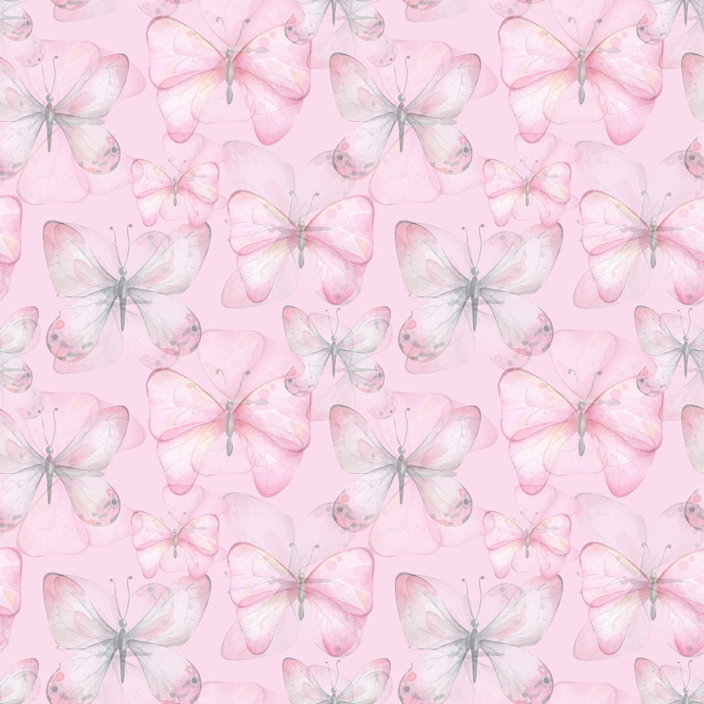 Pattern of pink and white butterflies on a light pink background.
