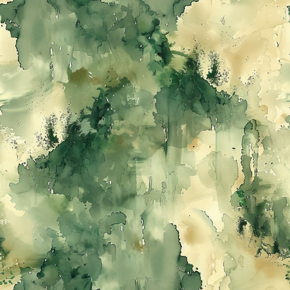 Abstract image with green and beige watercolor textures blending together, creating a fluid pattern of overlapping shapes and shades.