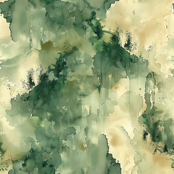 Abstract image with green and beige watercolor textures blending together, creating a fluid pattern of overlapping shapes and shades.