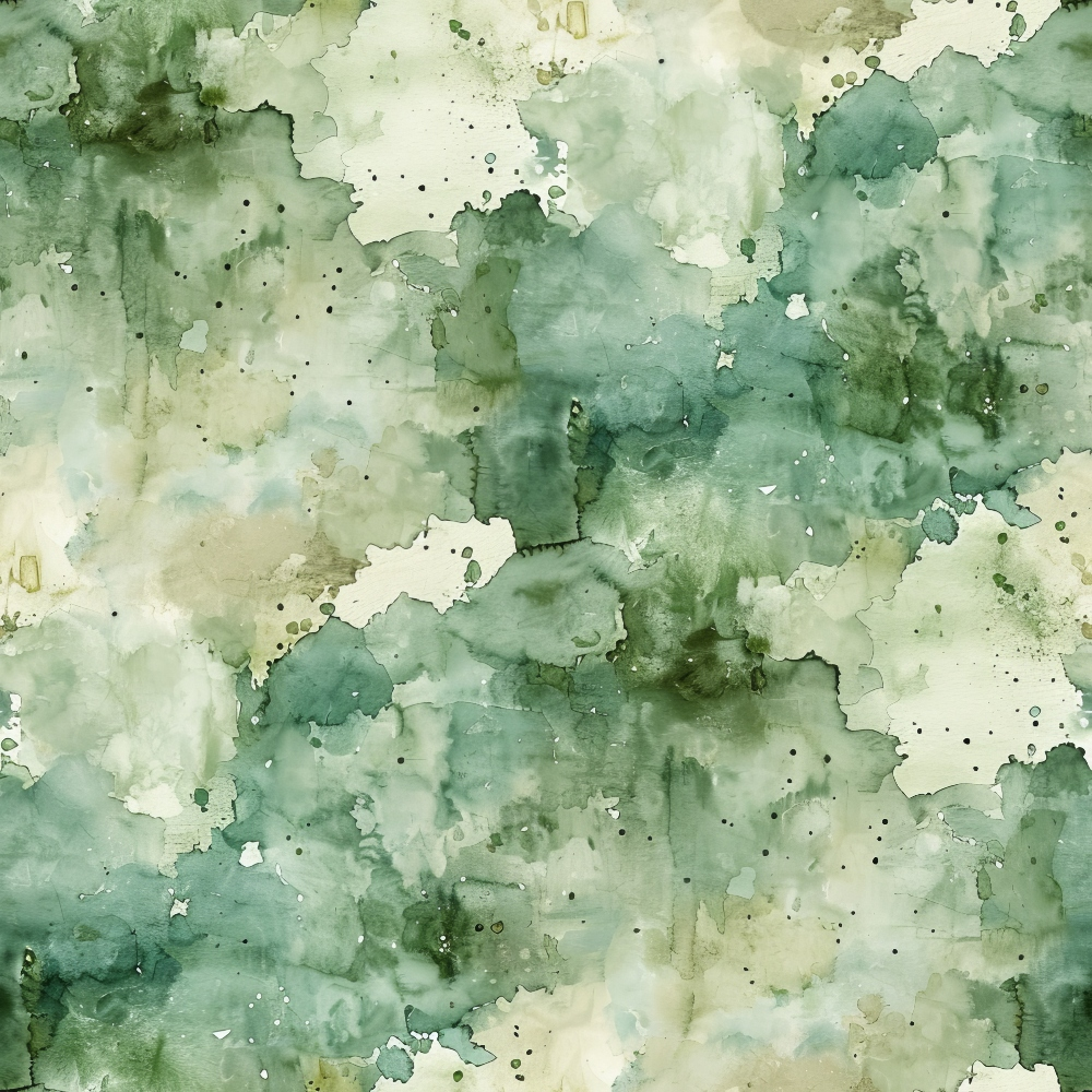 Green and beige watercolor abstract pattern with various shades and splatters, creating a textured, organic appearance.
