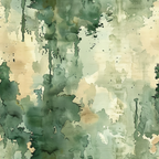 Abstract watercolor pattern featuring shades of green, beige, and gray, with vertical drips and splatters creating a textured appearance.