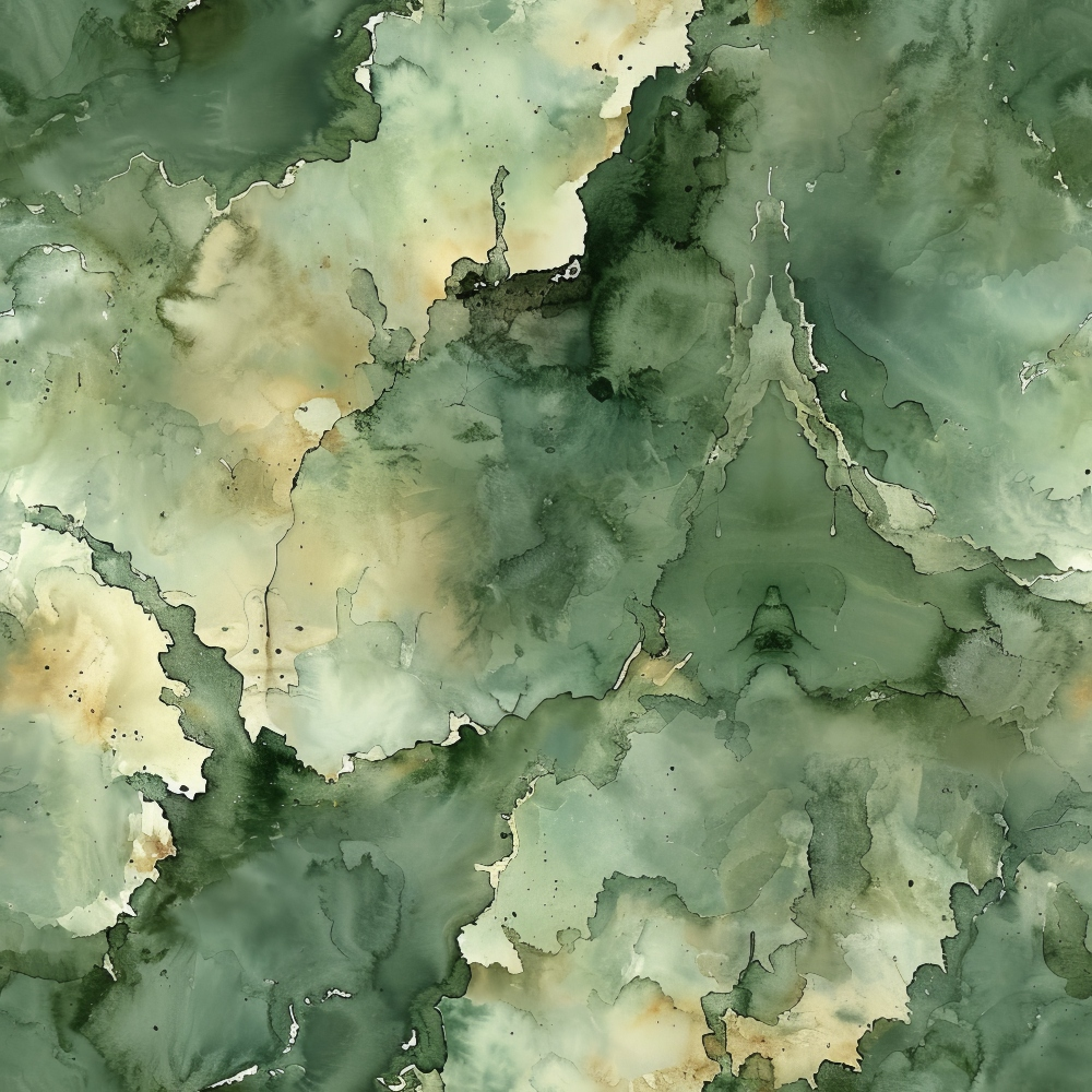 Abstract watercolor artwork featuring shades of green and beige, resembling natural stone textures.