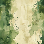 Abstract watercolor painting with shades of green and beige in uneven patterns, featuring drips and splatters throughout.