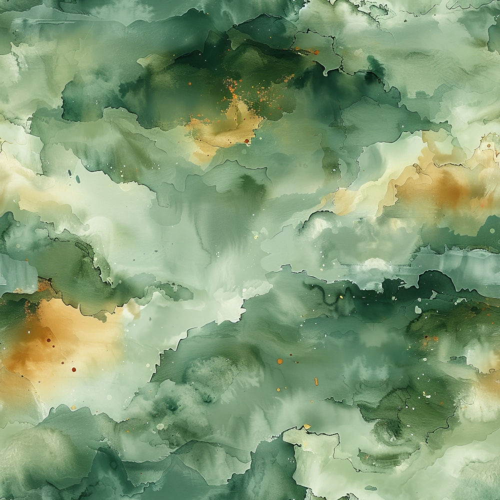 Abstract art with swirling shades of green, yellow, and white, resembling a cloudy, textured landscape.