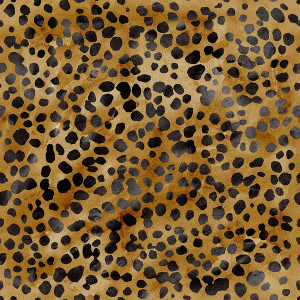 Watercolor Cheetah Print 1 Fabric, cheetah spots, animal print, brown shades, beige, black dots, tan background, quilting, cotton, fabric, soft texture, natural tones, stylish design, premium, fabric for crafts, sewing projects, fabric yardage