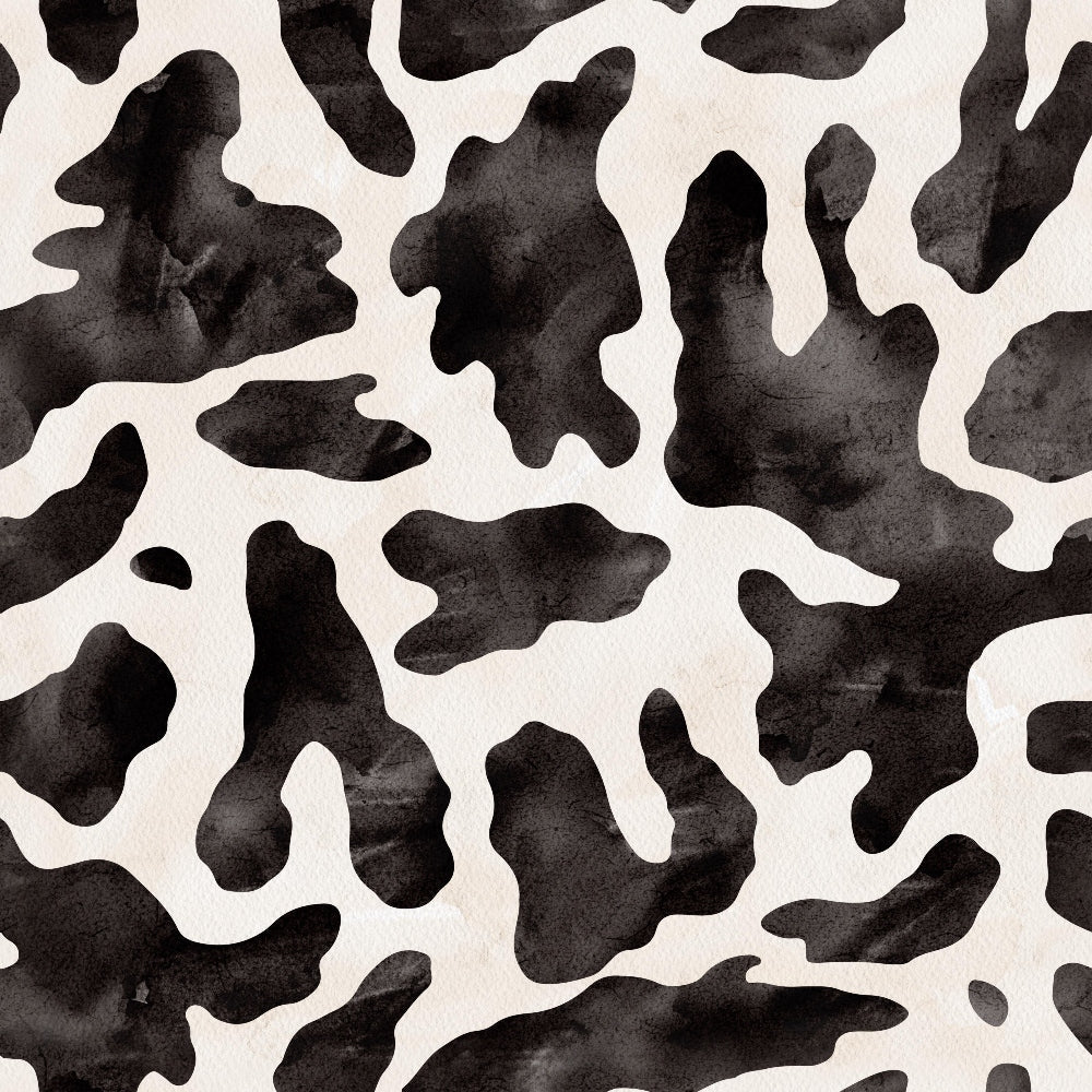 '- Watercolor Cow Print 2 Fabric - Black and white - Animal print - Abstract blotches - Textured fabric - Soft cotton material - Domestic textile - Premium quilting fabric - Artistic pattern - Hand-painted style