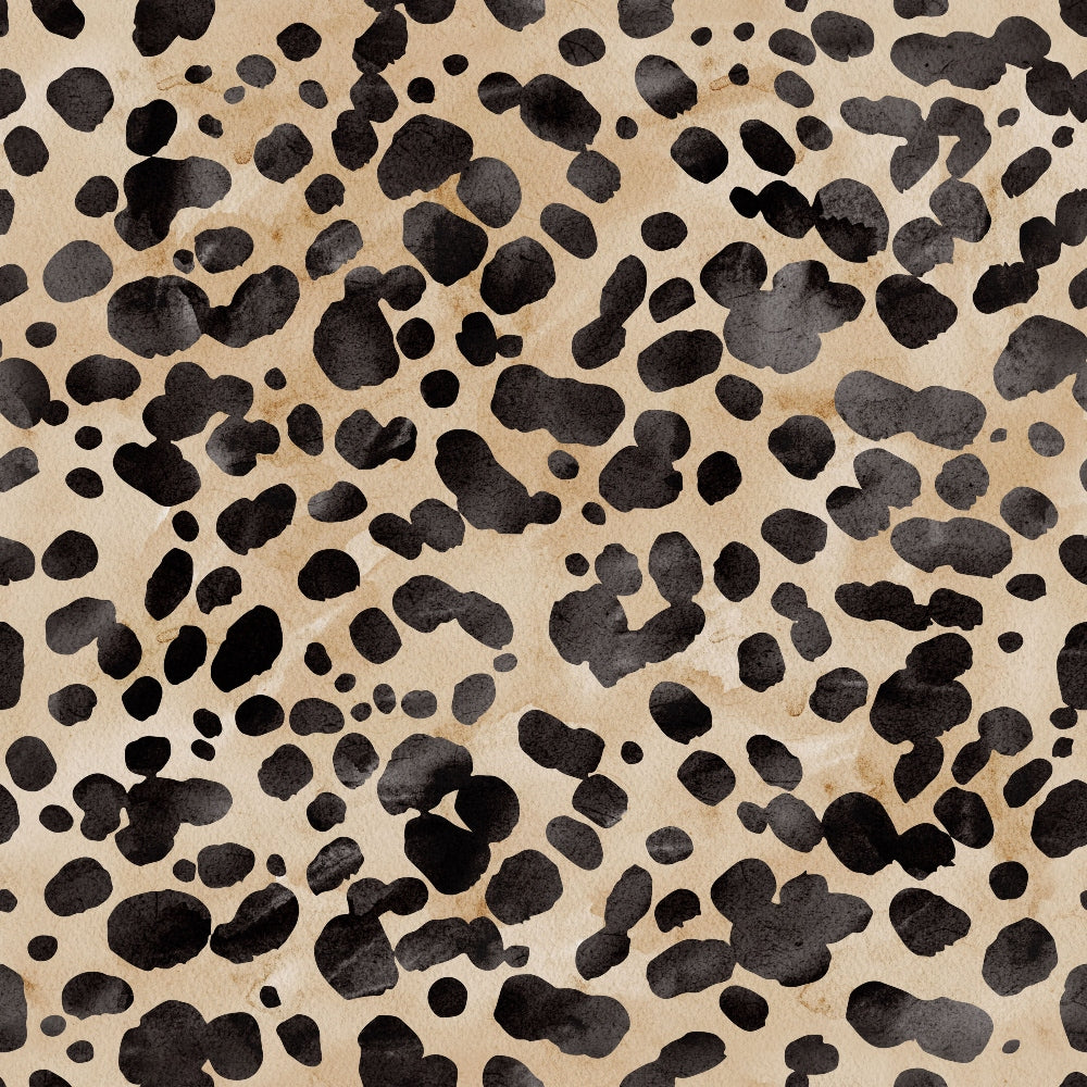 '- Watercolor Leopard Print 2 Fabric - Quilting fabric - Cotton material - Animal print - Brown beige background - Black spots - Textured pattern - Soft textile - Premium quality