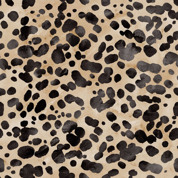 '- Watercolor Leopard Print 2 Fabric - Quilting fabric - Cotton material - Animal print - Brown beige background - Black spots - Textured pattern - Soft textile - Premium quality