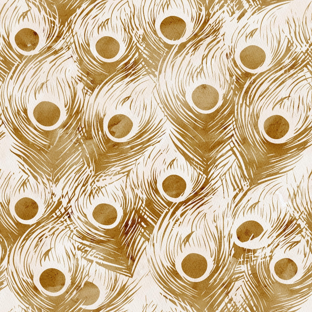 '- Watercolor Peacock Print 1 Fabric - Quilting fabric - Cotton material - Brown and beige tones - Feather pattern - Artistic print - Soft texture - Premium fabric - Decorative textile - Fabric for sewing and quilting projects