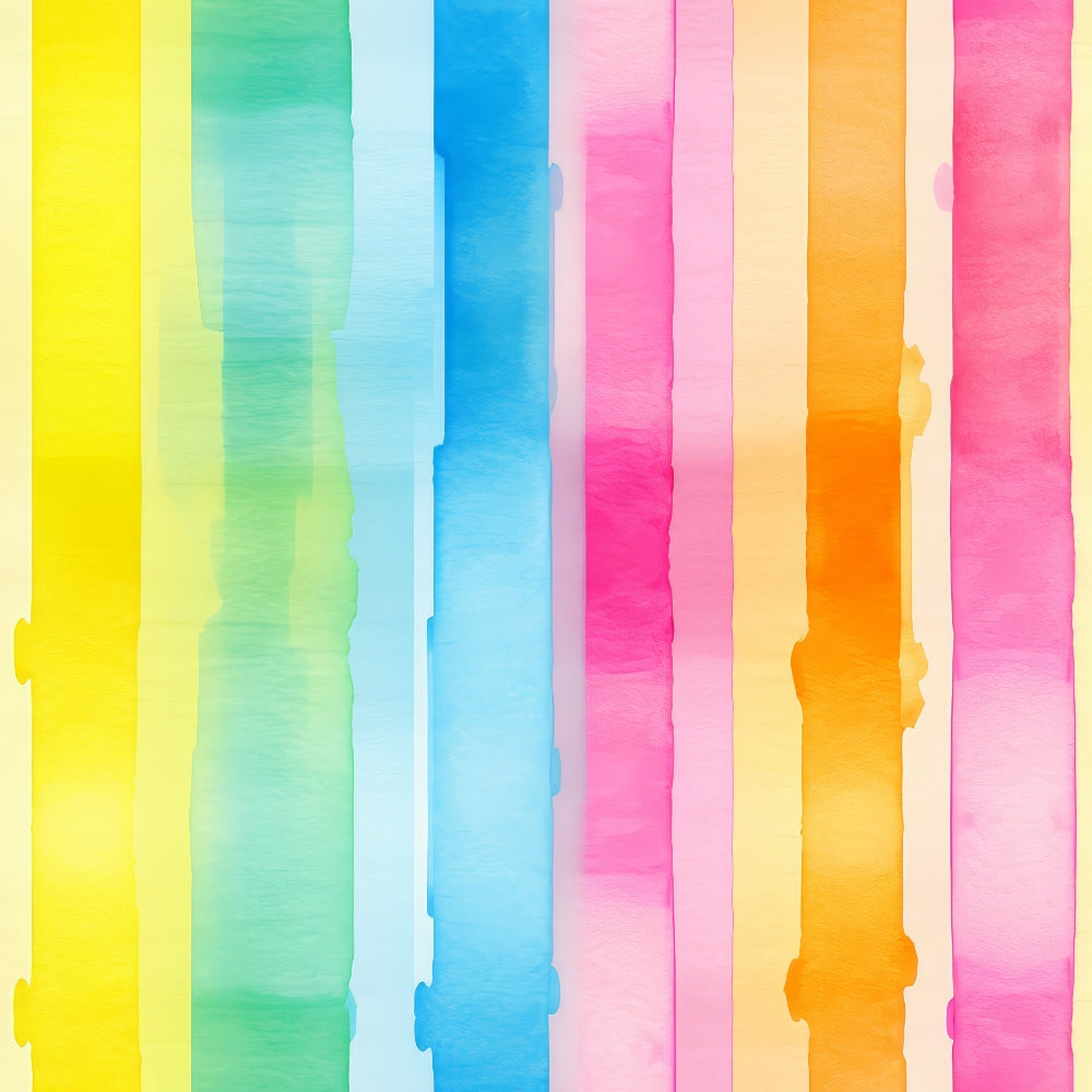 Vertical stripes in pastel colors including yellow, green, blue, pink, and orange, with a watercolor texture.