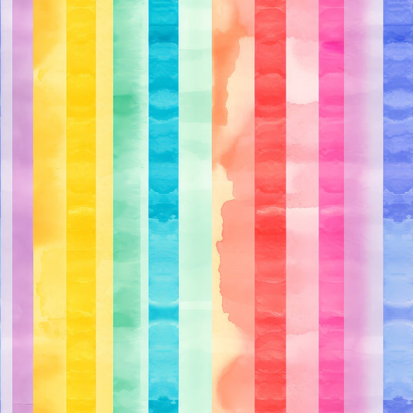 Vertical watercolor stripes in rainbow order from purple to blue on a textured background.