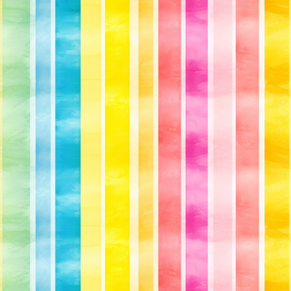 Vertical stripes in pastel colors: green, blue, yellow, pink, and orange. Each stripe has a subtle watercolor texture.