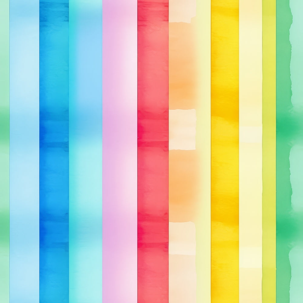 Vertical stripes in a watercolor style featuring a gradient of colors including blue, pink, green, red, yellow, and orange.