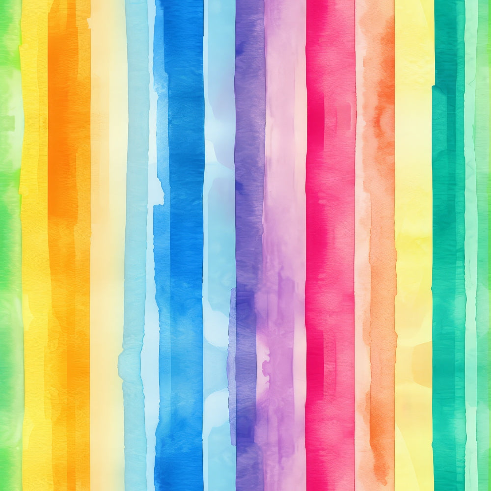 Vertical watercolor stripes in a sequence of colors: green, yellow, blue, purple, pink, orange, and red.