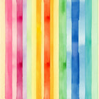 Vertical watercolor stripes of varying widths in pastel hues: pink, red, orange, yellow, green, blue, and teal.