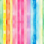 Vertical watercolor stripes in gradient colors: green, yellow, orange, red, pink, purple, and blue. The texture is rough with visible brush strokes.