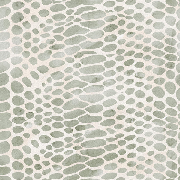 '- Watercolor Snake Print 1 Fabric - Quilting - Cotton - Fabric - Light green - Off-white - Animal print - Snake skin pattern - Watercolor texture - Soft textile - Reptile-inspired design