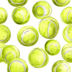 Pattern of green tennis balls with white seams on a white background.