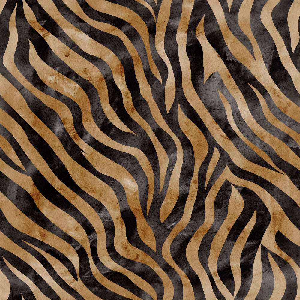 Watercolor Tiger Print 1 Fabric, tiger stripes, brown, black, animal pattern, fabric texture, textile, natural colors, soft material, quilting, cotton, premium fabric, traditional style, handcrafted look.