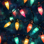 watercolor style, christmas lights, holiday pattern, teal blue, coral pink, orange amber, mint green, navy background, festive bulbs, string lights,, fabric panel, winter theme, glowing effect, painted texture, seasonal decor, craft fabric, holiday quilting, colorful illumination, christmas decor