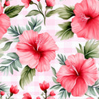 Watermelon Hibiscus Floral Gingham Pattern 1 Minky Fabric