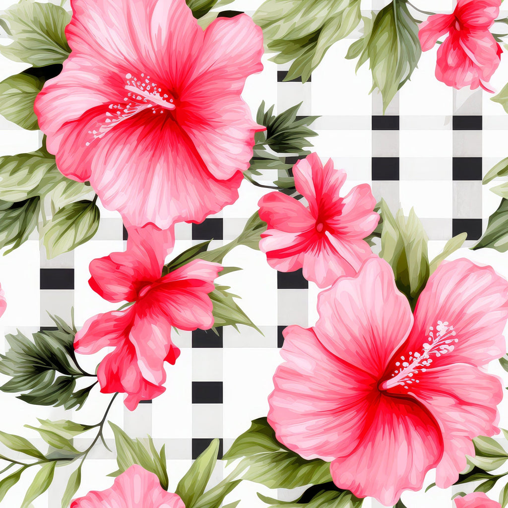 Watermelon Hibiscus Floral Gingham Pattern 10 Minky Fabric