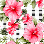 Watermelon Hibiscus Floral Gingham Pattern 10 Minky Fabric