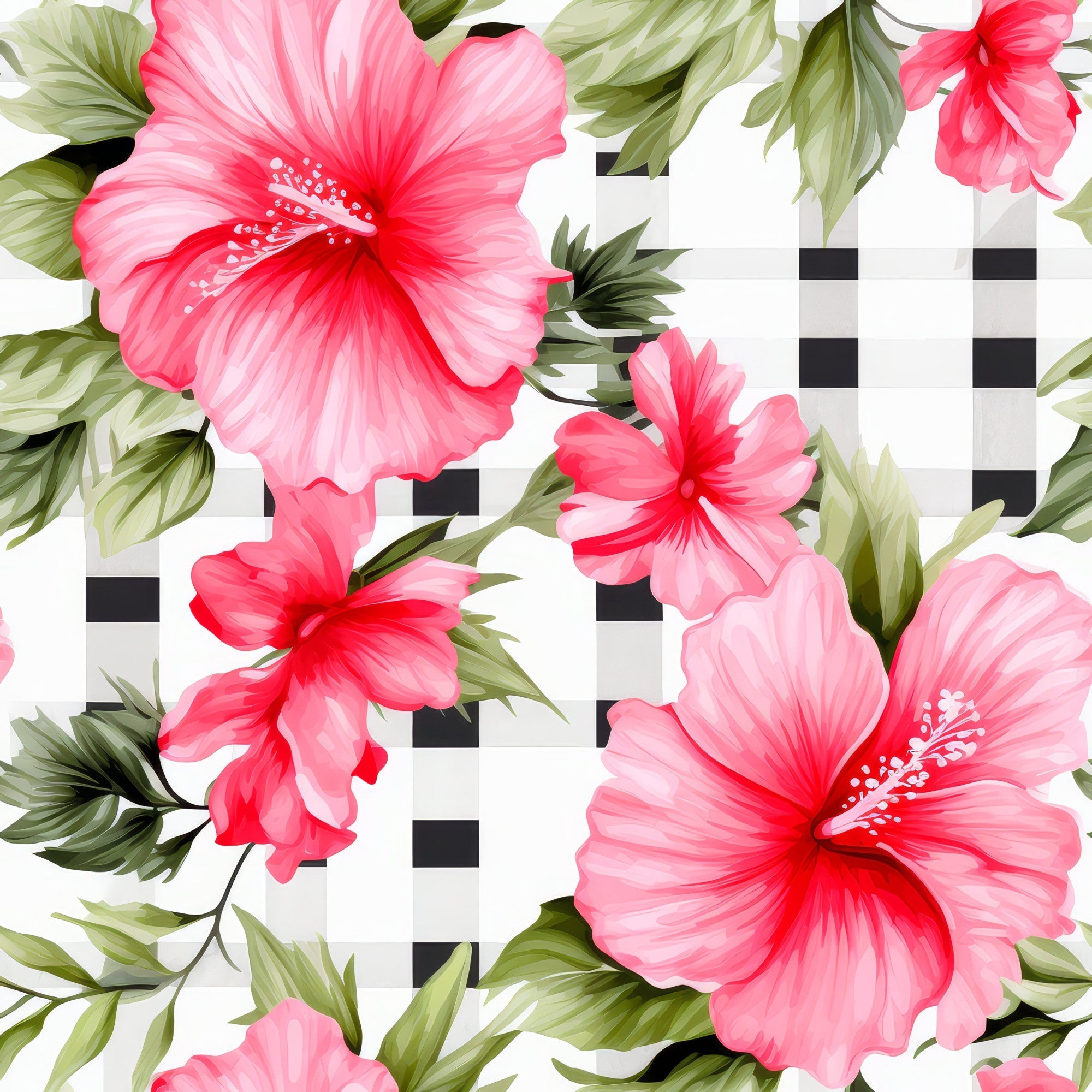 Watermelon Hibiscus Floral Gingham Pattern 10 Minky Fabric