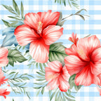 Watermelon Hibiscus Floral Gingham Pattern 2 Minky Fabric