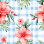 Watermelon Hibiscus Floral Gingham Pattern 3 Minky Fabric