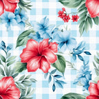 Watermelon Hibiscus Floral Gingham Pattern 4 Minky Fabric