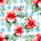 Watermelon Hibiscus Floral Gingham Pattern 7 Minky Fabric