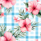 Watermelon Hibiscus Floral Gingham Pattern 9 Minky Fabric