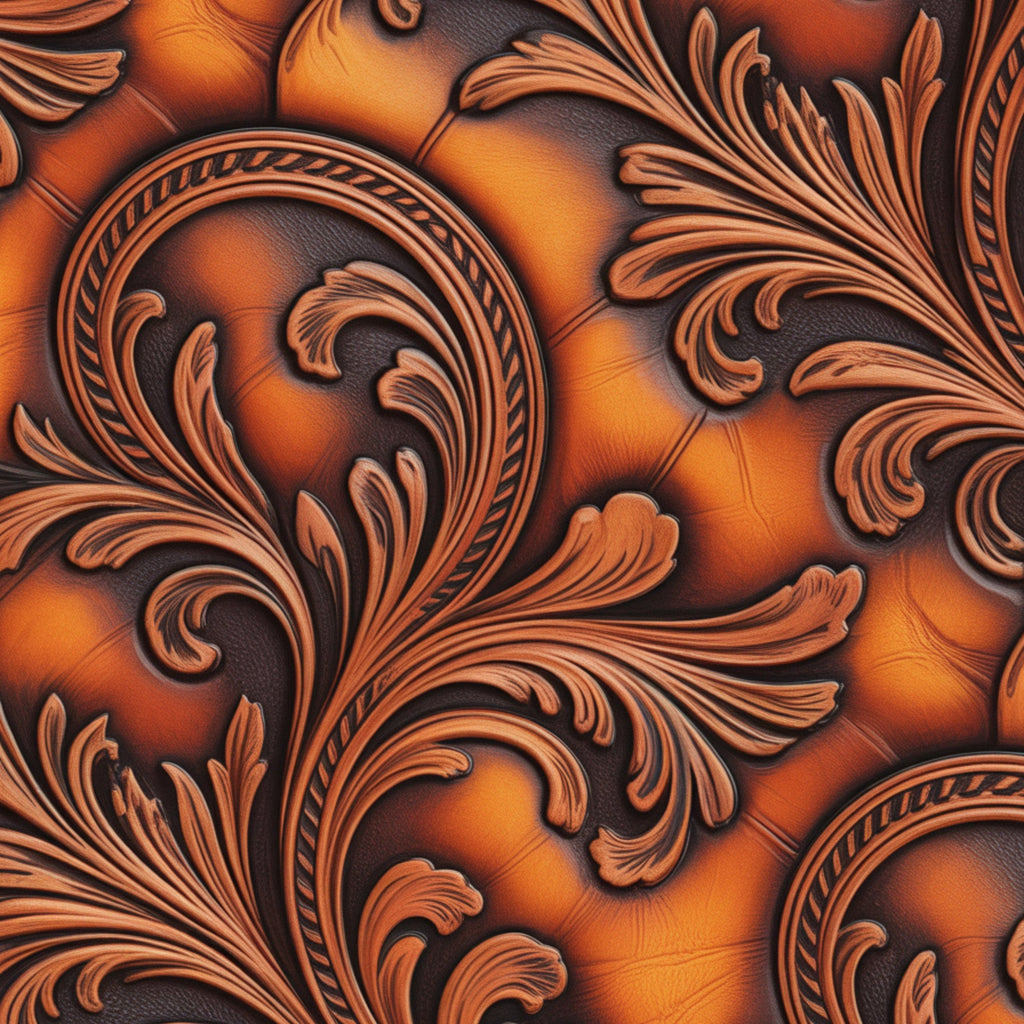 Western Tooled Leather Pattern 12 Minky Fabric