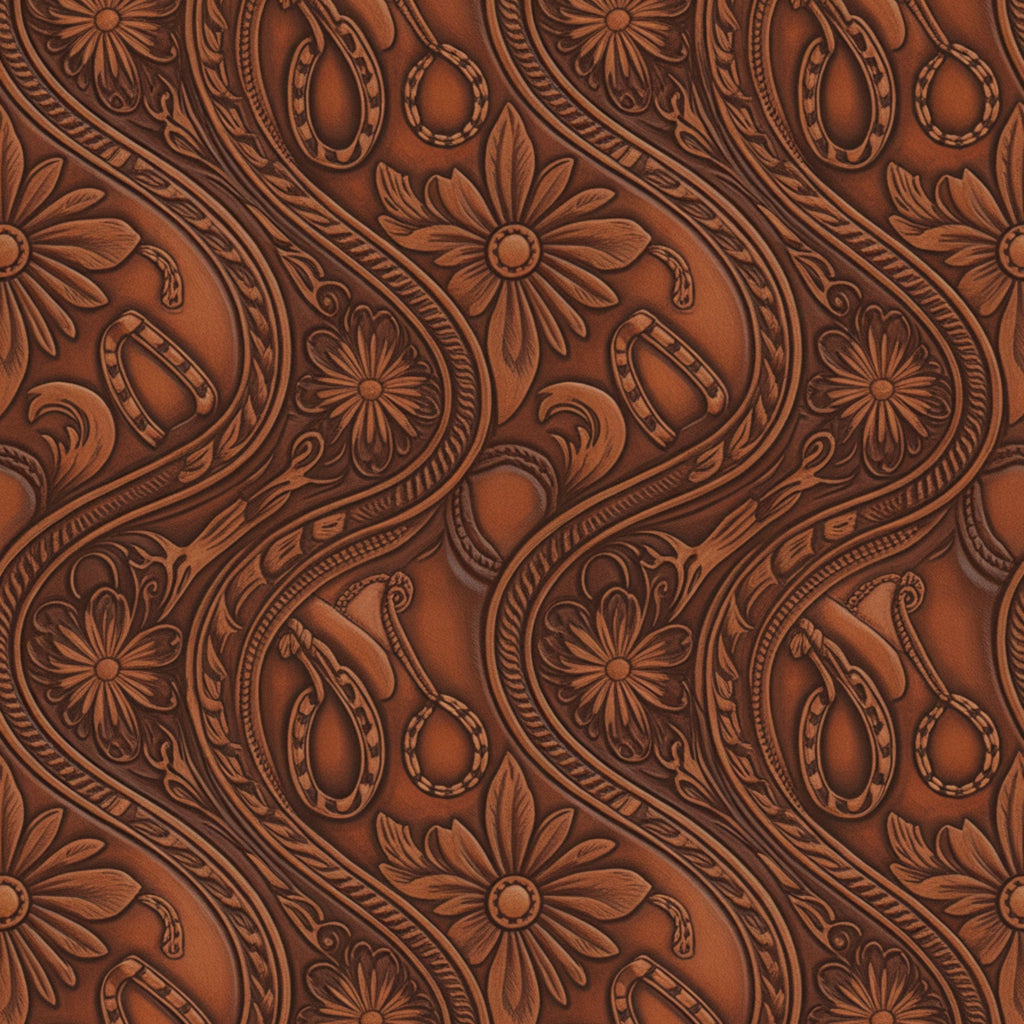 Western Tooled Leather Pattern 13 Minky Fabric