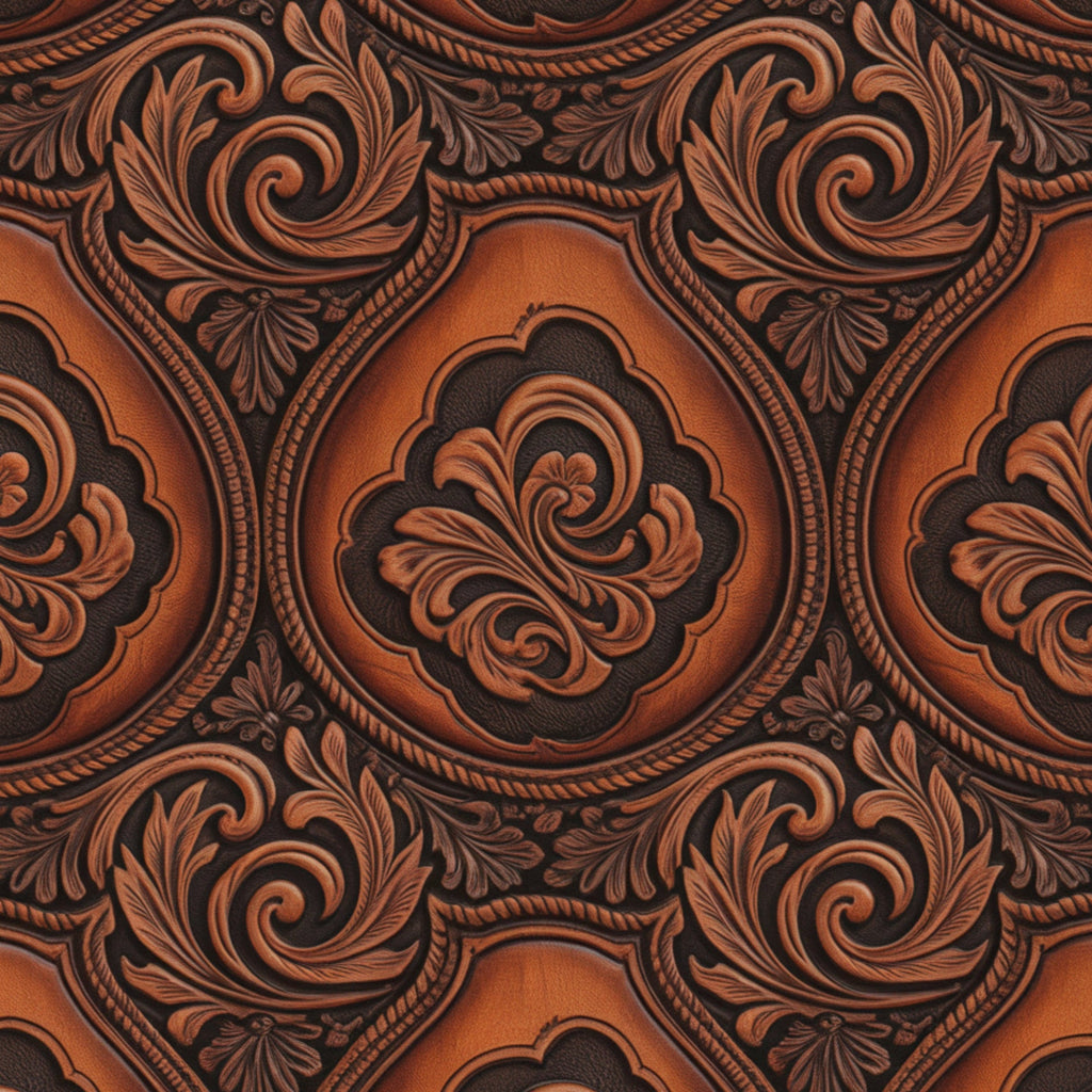 Western Tooled Leather Pattern 1 Minky Fabric