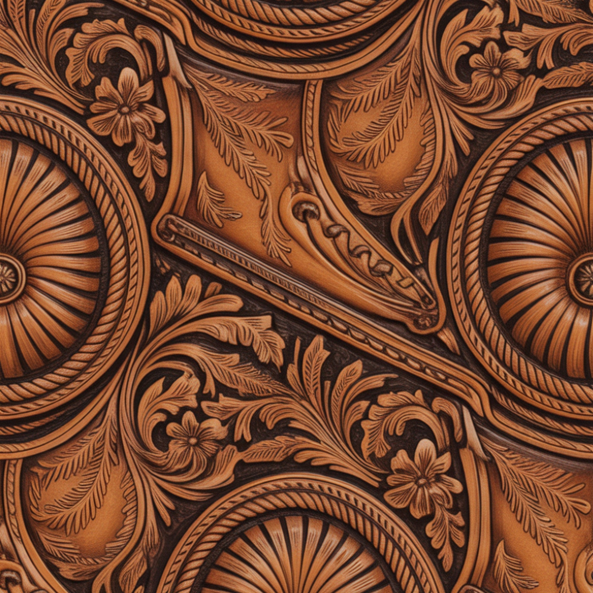 Western Tooled Leather Pattern 2 Quilting Cotton Fabric