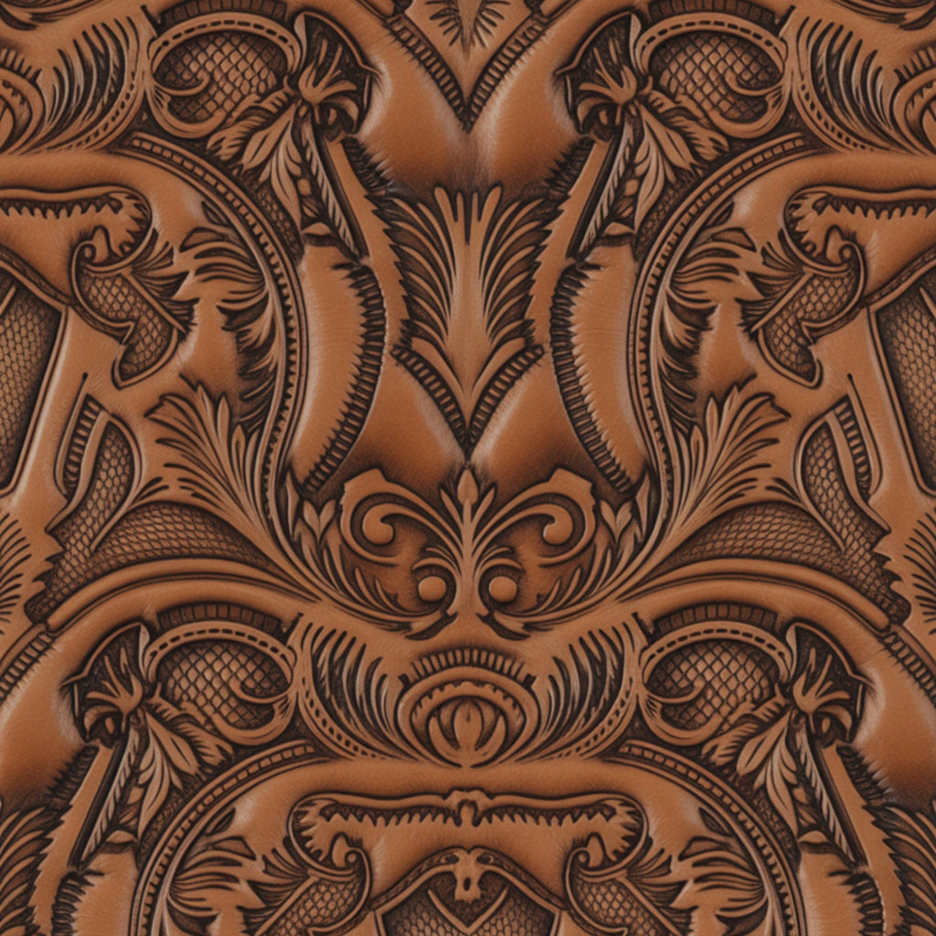 Western Tooled Leather Pattern 3 Minky Fabric