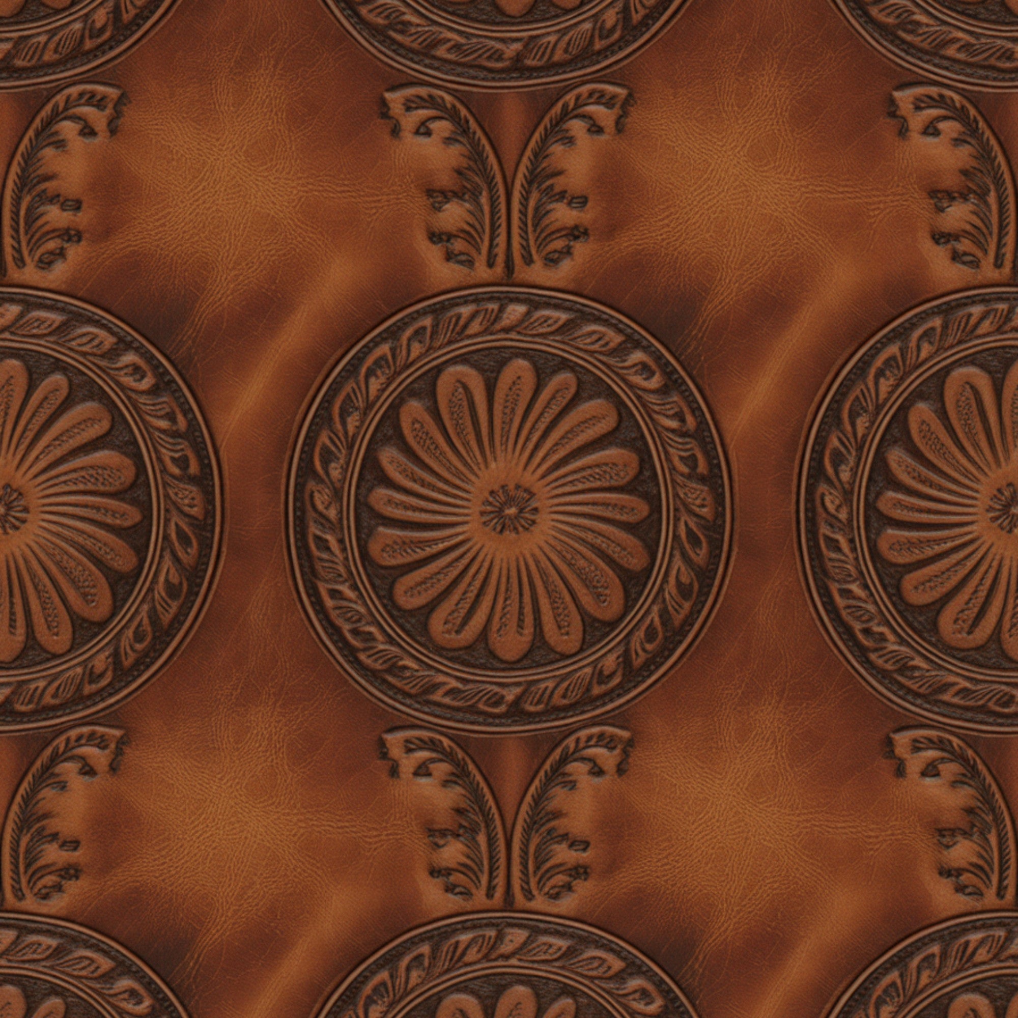 Western Tooled Leather Pattern 4 Quilting Cotton Fabric