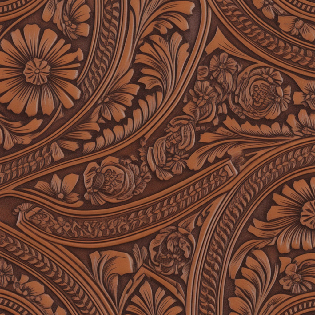 Western Tooled Leather Pattern 6 Minky Fabric