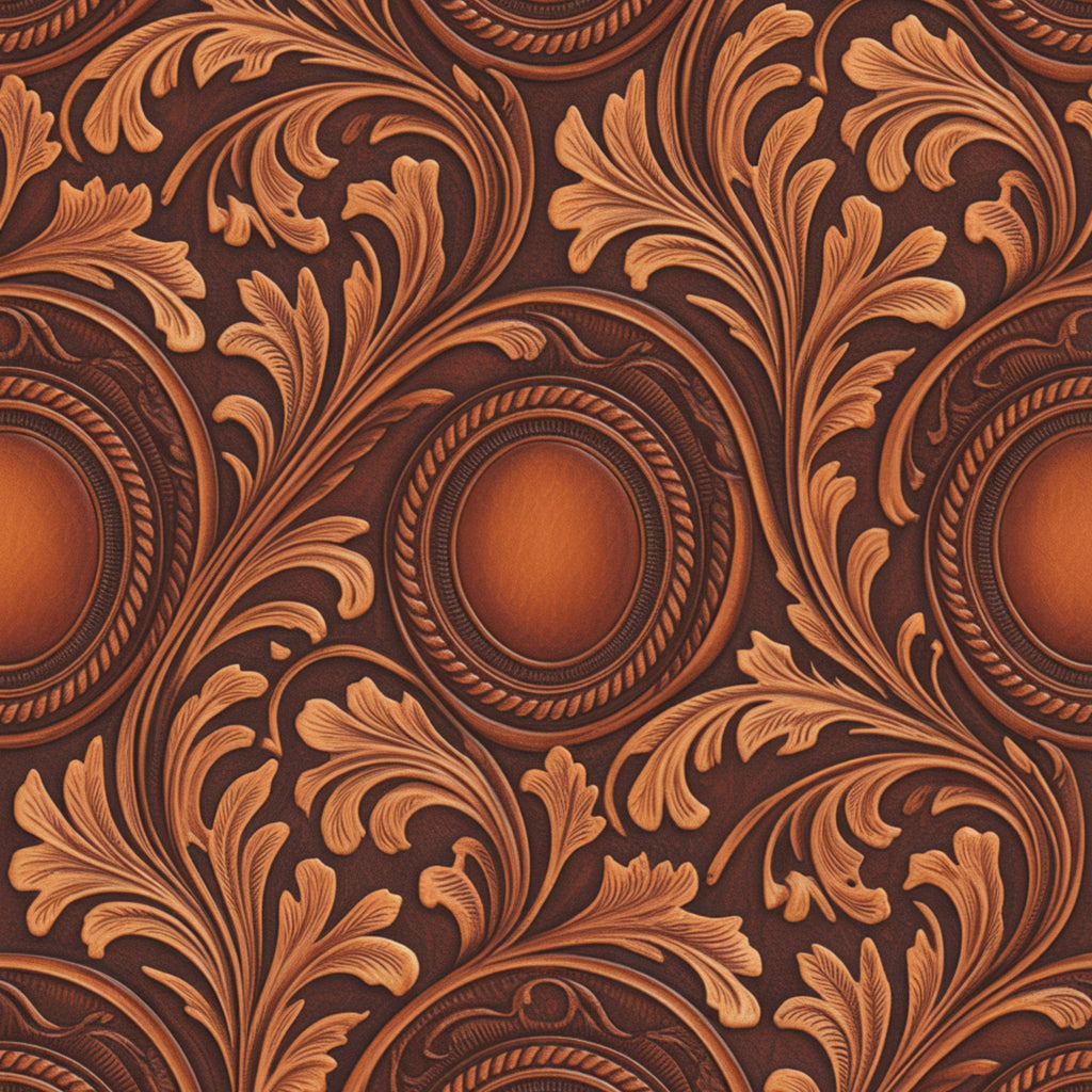 Western Tooled Leather Pattern 8 Minky Fabric