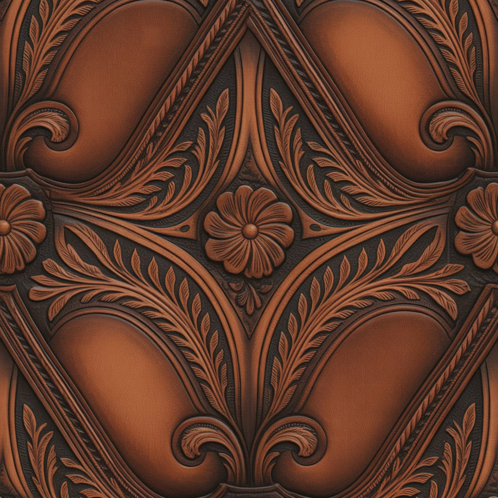 Western Tooled Leather Pattern 9 Minky Fabric