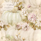 white pumpkins, cream colored, soft pink, pale green, autumn floral, watercolor style, delicate flowers, fall harvest, vintage aesthetic,, fabric panel, botanical elements, muted pastels, seasonal motif, shabby chic, romantic florals, pumpkin arrangement, soft tones, autumn blooms