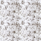 white flowers, cream, beige, taupe, monochromatic, floral pattern, botanical design, seamless repeat, elegant blooms, petals, leaves, vintage style, romantic mood,, fabric panel, soft tones, delicate florals, nature motif, timeless design, sophisticated pattern